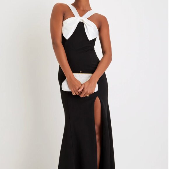 Lulus Black and White Bow Dress - Picture 1 of 3
